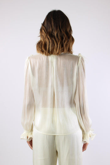 Camicia Effetto Spalmato Inserto Piume Panna - 5