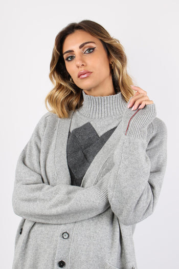 Cardigan Bottoni Lunghezza Med 0 Grigio Chiaro Melange - 6