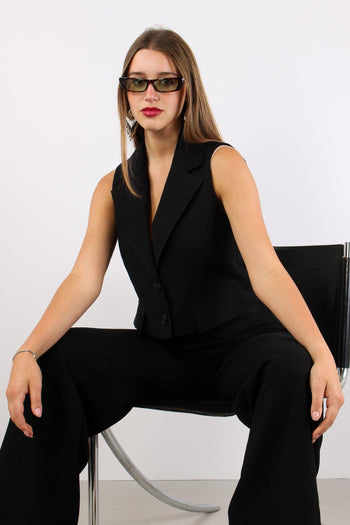 Gilet Cropped Misto Viscosa Nero - 3