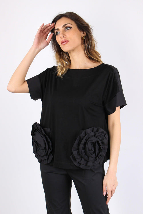 T-shirt Tasche Fiore Nero
