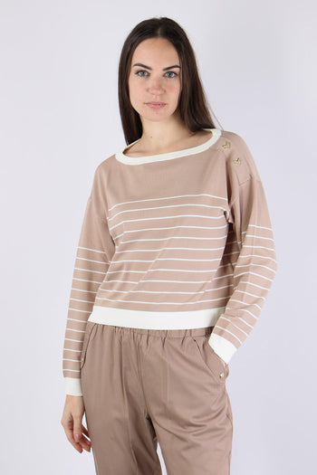 Maglia Riga Scollo Barca Almond/white - 2