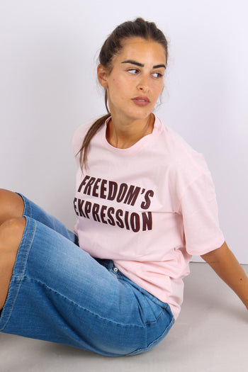 T-shirt Scritta Freedom Rosa - 7