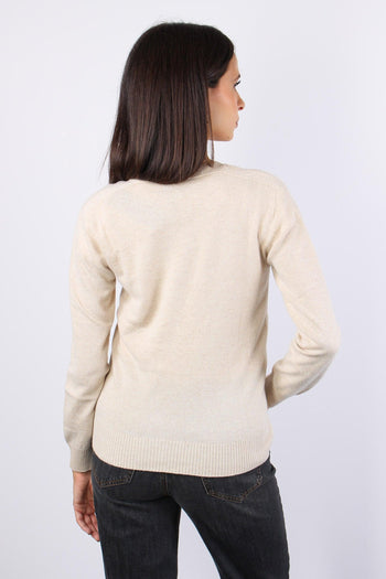 Maglia Misto Cashmere Scollo V Naturale - 3