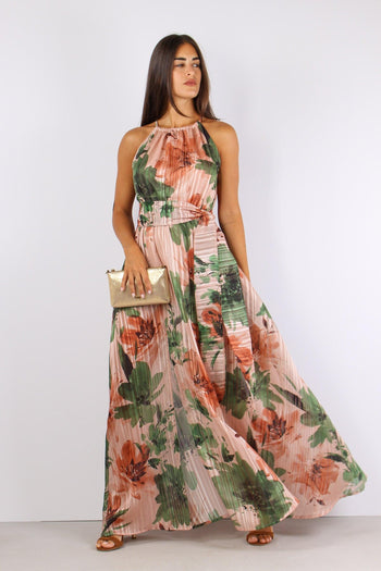 Abito Fantasia Fiori Lurex Pesca - 4