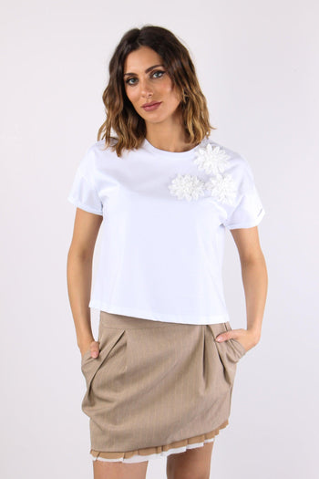 T-shirt Crop Applicazione Fior Bianco - 2