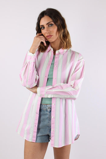 Camicia Cotone Riga Grossa Bianco/rosa - 2