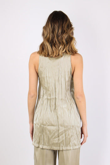 Blusa Smanicata Effetto Lucido Oyster - 3