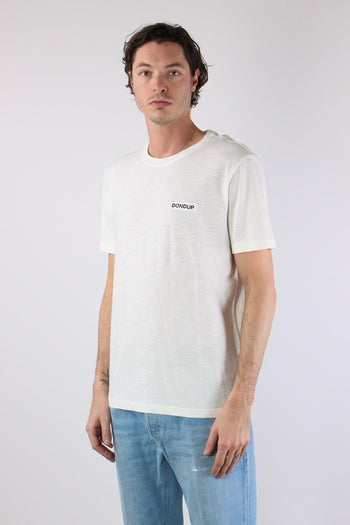 T-shirt Cotone Fiammato Logo Patch Alabastro - 4