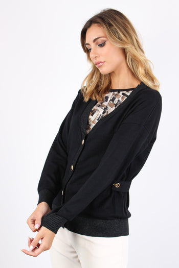 Cardigan Viscosa Profili Lurex Nero - 7