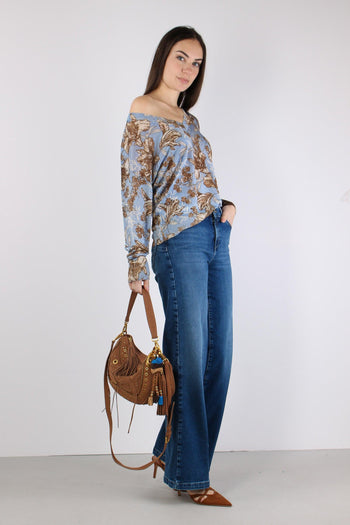 Maglia Lurex Fantasia Foglie Blu Wave - 5