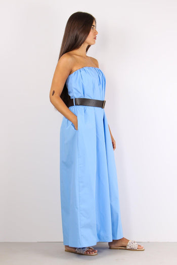 Abito Fascia Cotone Cintura Azzurro - 5