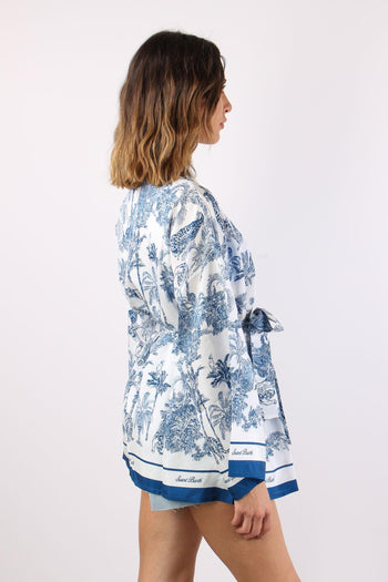 Kimono Cintura Fantasia Palme Bianco/blu - 6