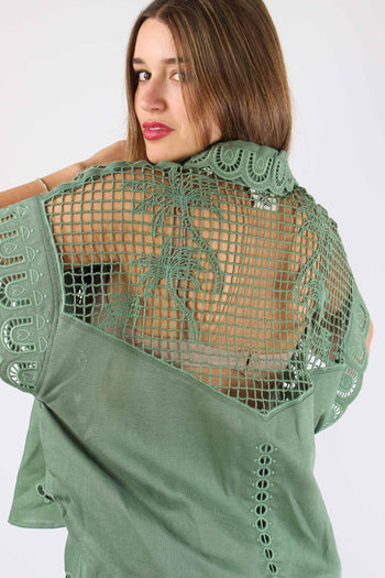 Camicia Lino Ricamo Verde - 8