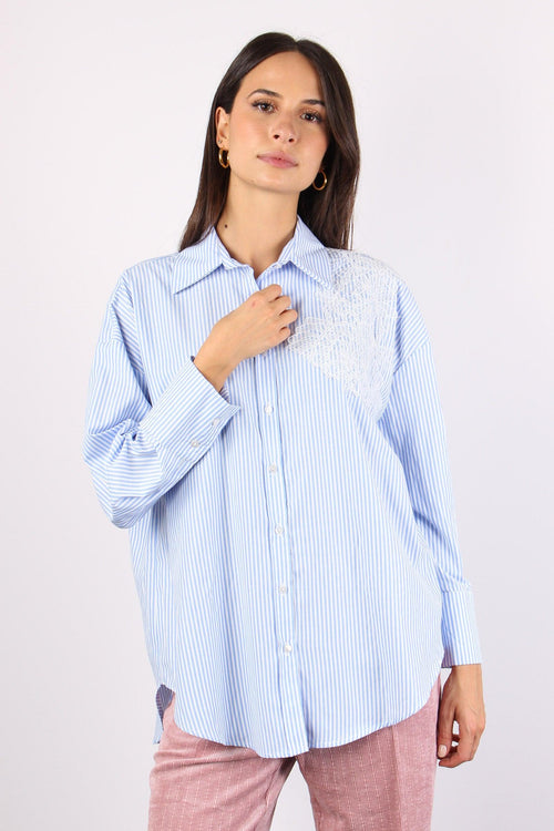 Camicia Riga Inserto Pizzo Bianco/azzurro - 2