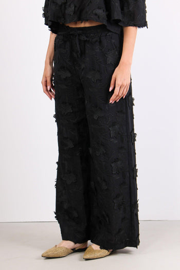 Pantalone Applicazione Fiori Nero - 3