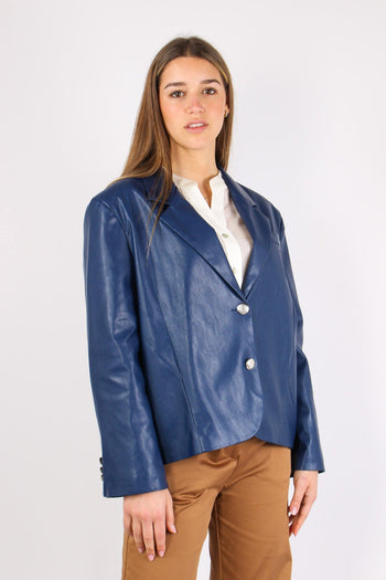 Giacca Squadrata Ecopelle Blu - 6
