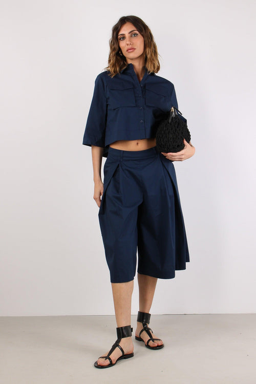 Camicia Taschine Cotone Tecnico Navy Blue