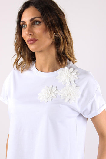 T-shirt Crop Applicazione Fior Bianco - 7