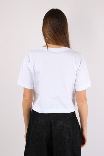 T-shirt Crop Logo Tono Su Tono Bianco - 4