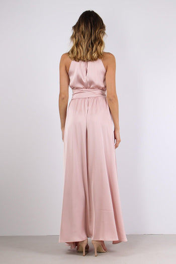 Abito Raso Allaccio Dietro Cipria - 4