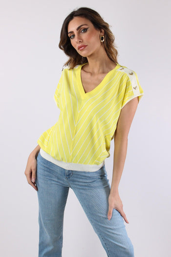 Maglia Scollo V Bottoni Riga Jasmine/white - 3