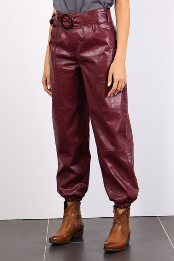 Pantalone Ecopelle Cintura Dark Wine - 3