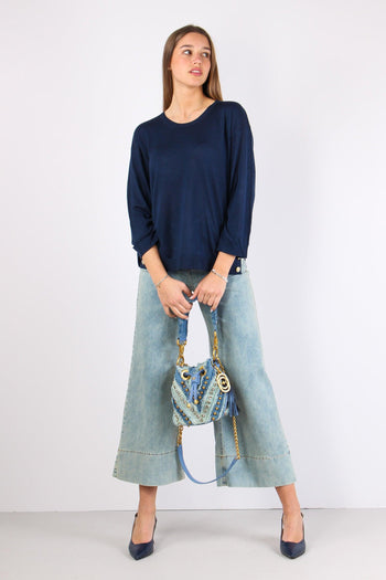 Maglia Over Bottone Fondo Blu - 7