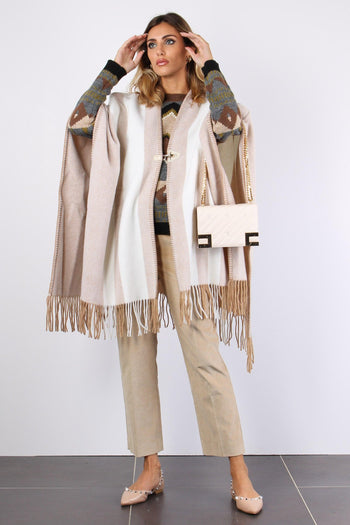 Cappotto Inserto Frange Cangio Beige - 4