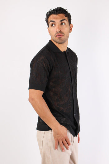 Camicia Manica Corta Lavorata Nero - 7