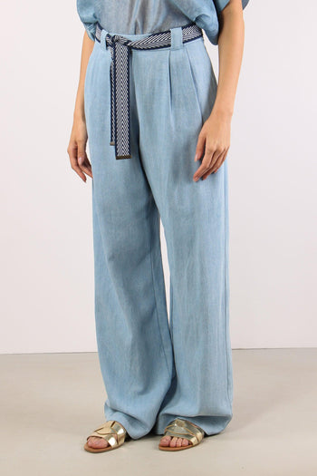 Pantalone Palazzo Denim Cintur Denim - 3
