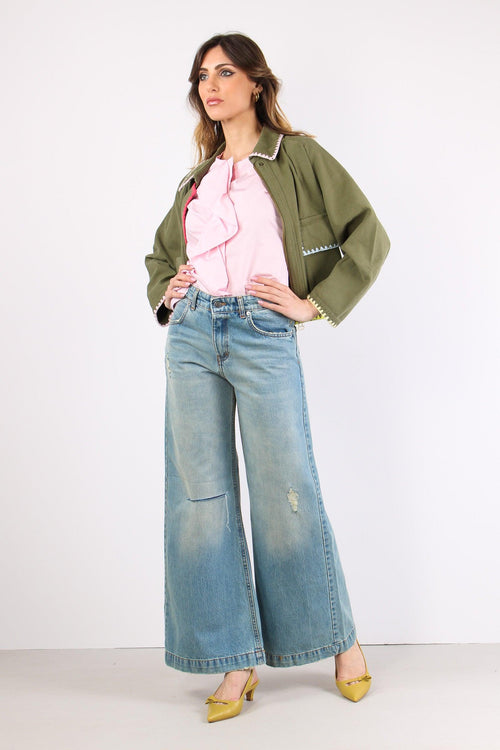 Denim Taglio Ginocchio Rotture Denim