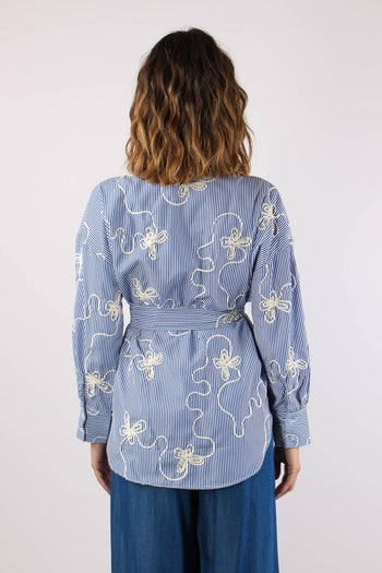 Camicia Over Riga Cravatta Ric Bianco/blu - 4