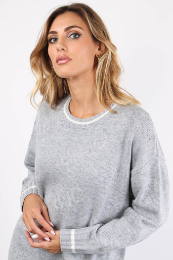 Maglia Over Multi Logo Strass Grigio - 7