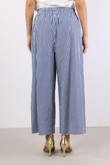 Ottone Pantalone Cropped Cotone Blu/bianco - 5