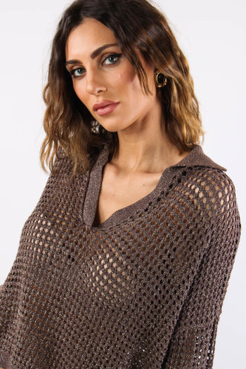 Polo Traforata Lurex Cioccolato - 7