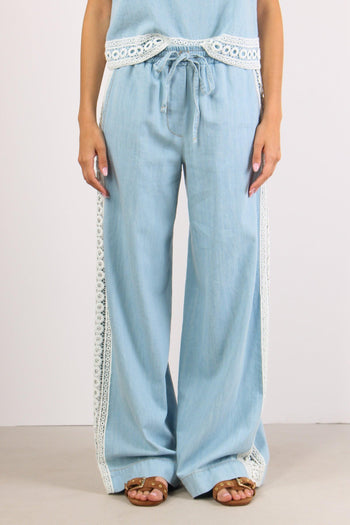 Pantalone Palazzo Banda Macram Denim - 2