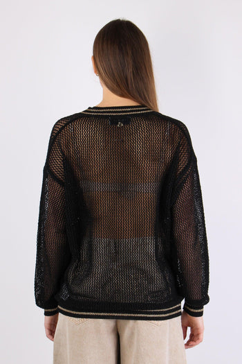 Maglia Scollo V Traforata Nero - 5