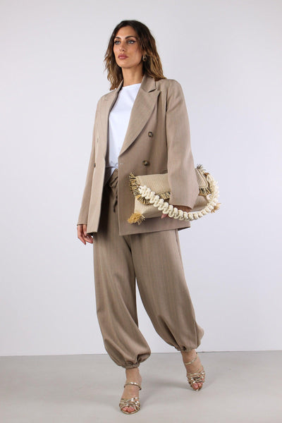 Giacca Doppio Petto Filo Lurex Beige