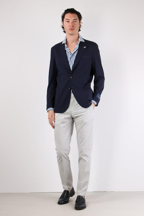 Giacca Monopetto Fresco Lana Blu Navy