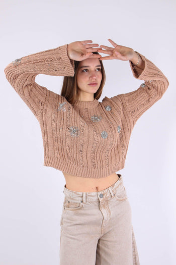 Pressione Maglia Traforata Strass Rosa Scirocco - 4