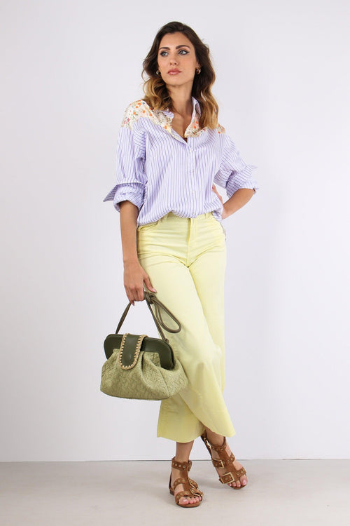 Camicia Riga Inserto Fantasia Bianco/lilla