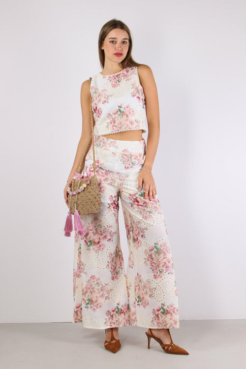 Top Sangallo Fantasia Fiori Bianco/rosa