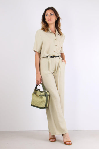 Camicia Corta Tasche Misto Lin Salvia - 5