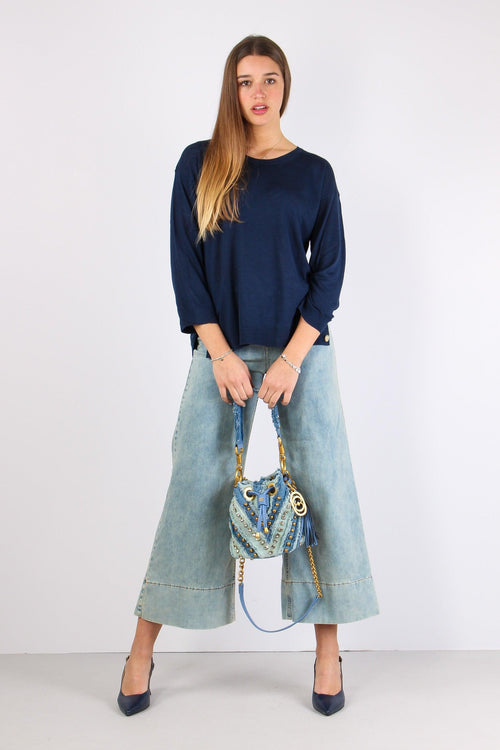 Maglia Over Bottone Fondo Blu