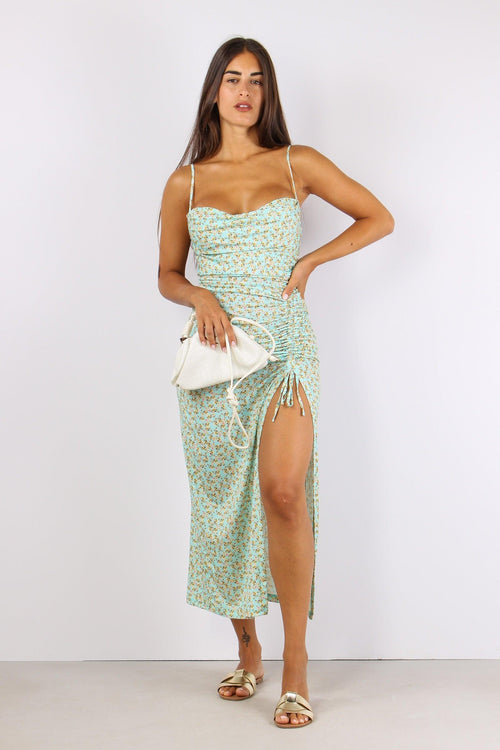 Abito Arriccio Fantasia Fiori Azzurro