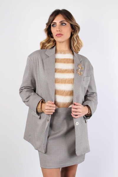 Giacca Over Micro Pied De Poul Grigio/moro