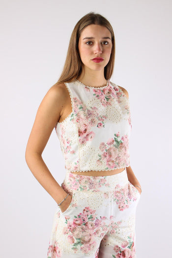 Top Sangallo Fantasia Fiori Bianco/rosa - 6