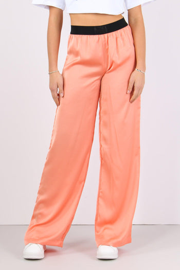 Pantalone Palazzo Effetto Raso Arancio Melange - 2