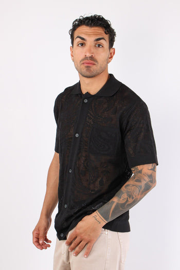 Camicia Manica Corta Lavorata Nero - 5