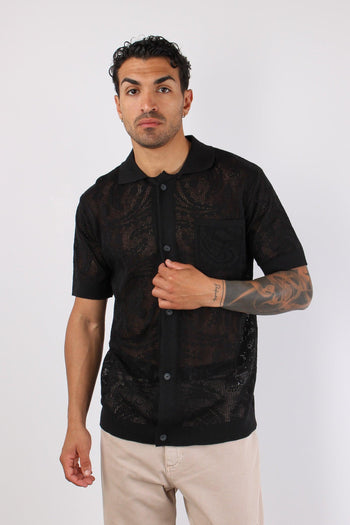 Camicia Manica Corta Lavorata Nero - 2